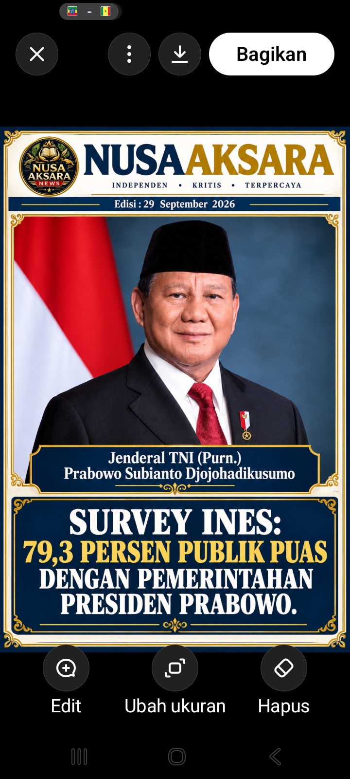 Survey INES: 79,3 Persen Publik Puas dengan Pemerintahan Presiden Prabowo.