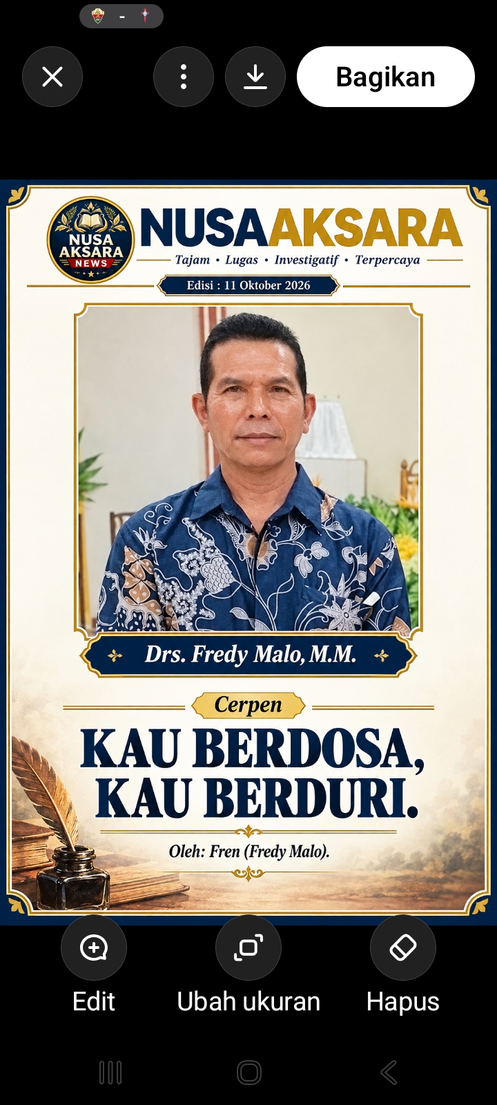 KAU BERDOSA, KAU BERDURI.

Cerpen

Oleh: Fren (Fredy Malo).