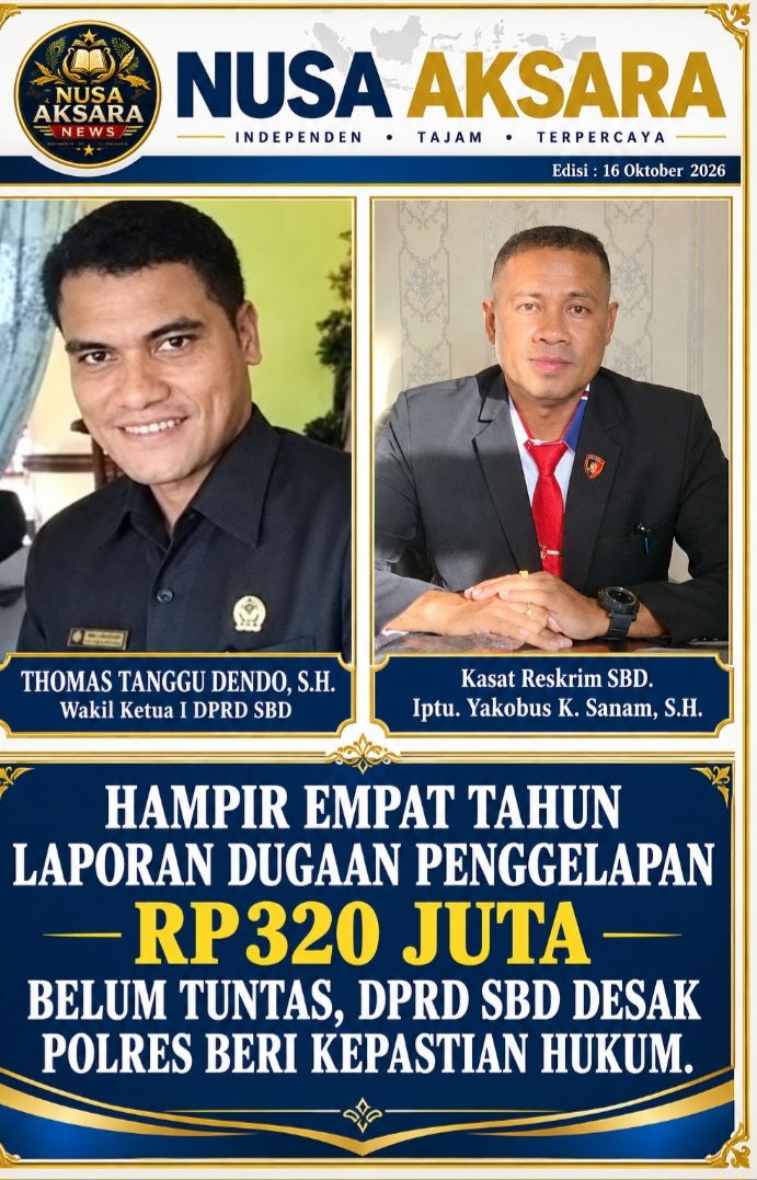 HAMPIR EMPAT TAHUN LAPORAN DUGAAN PENGGELAPAN RP320 JUTA BELUM TUNTAS, DPRD SBD DESAK POLRES BERI KEPASTIAN HUKUM.
